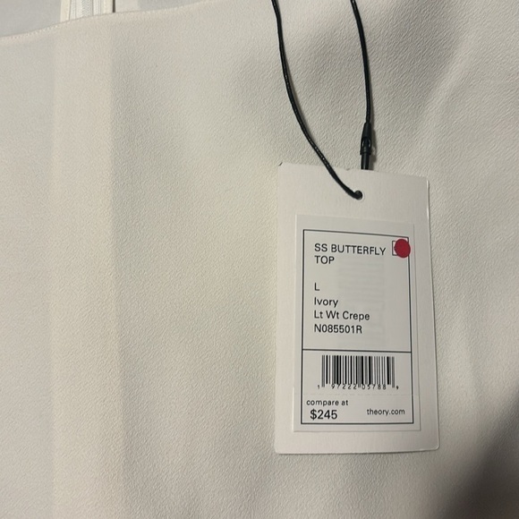 Theory Crepe ivory short sleeve butterfly top size large NWT - Picture 4 of 9